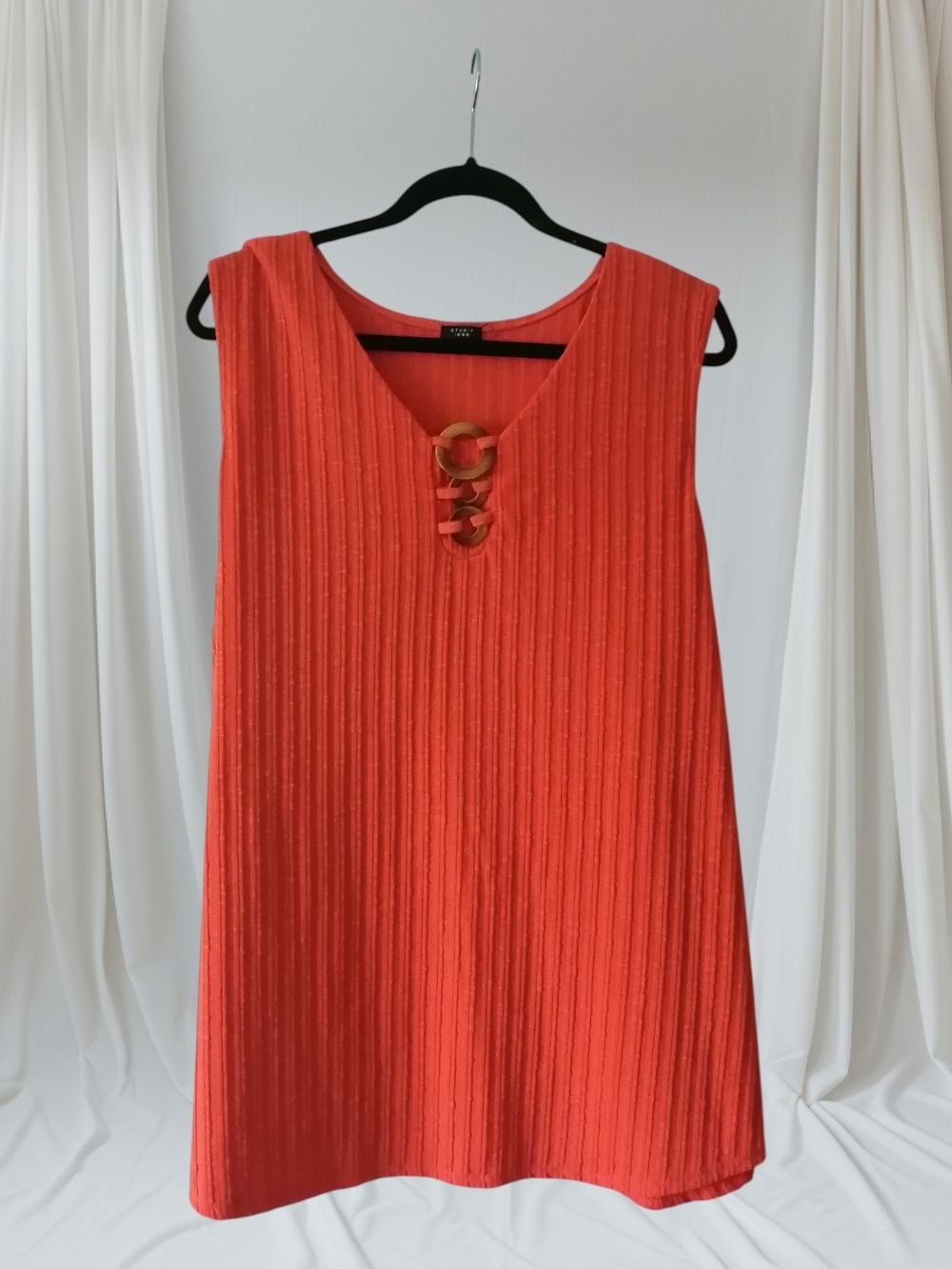 Studio Ribbed Sleeveless Tunic with Ring Accents - Coral